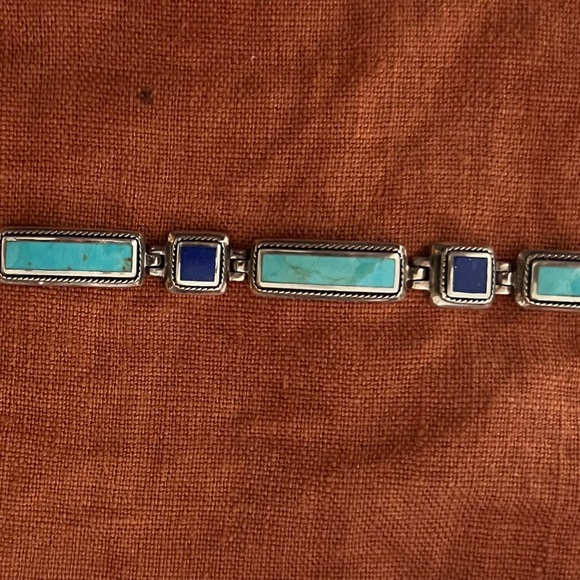 Sterling silver bracelet with turquoise & lapis lazuli stones - Picture 2 of 5